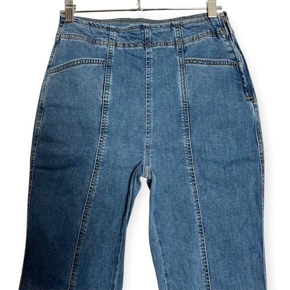 We The Free Know Me Better Flare Jeans SIZE 27 Blue Stretch Denim Side Zip Wide - Picture 11 of 14